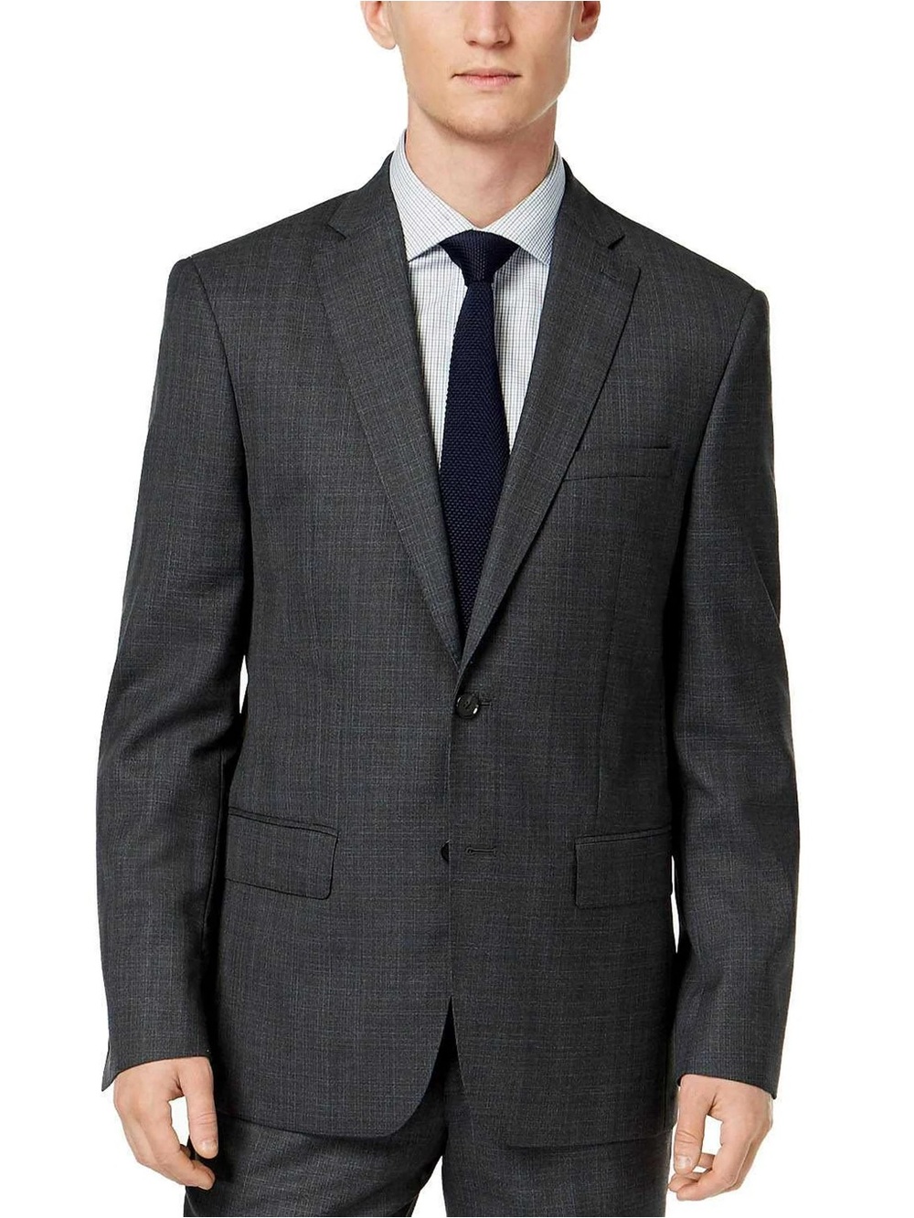 DKNY Men's Single Breasted Two Button Black Navy Plaid Blazer Jacket Sport Coat